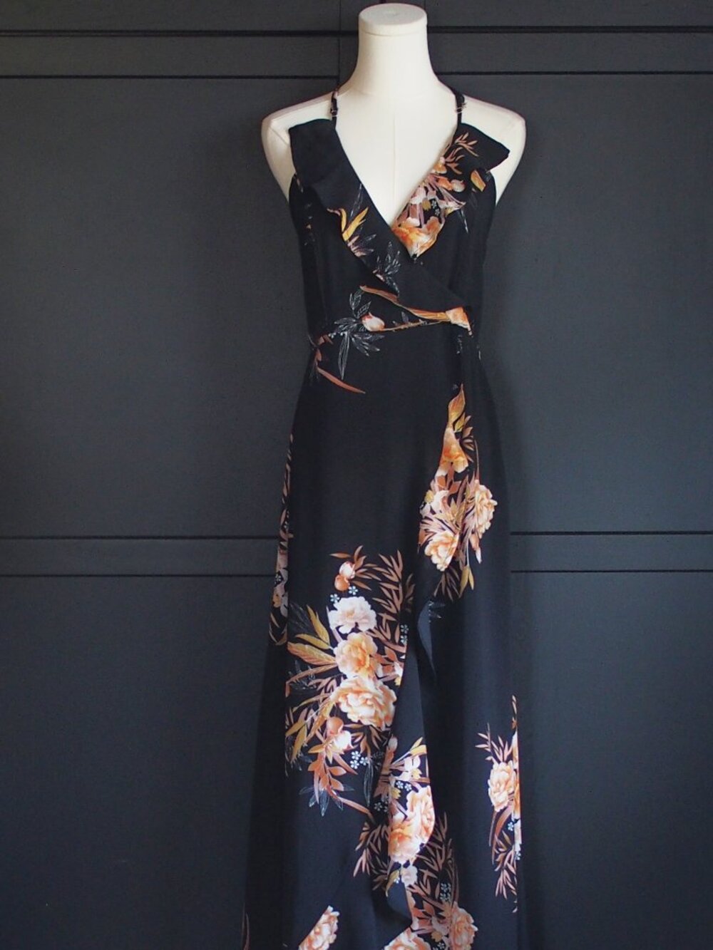 Molly Bracken | Spaghetti Strap Maxi Dress w Front Ruffle Collar